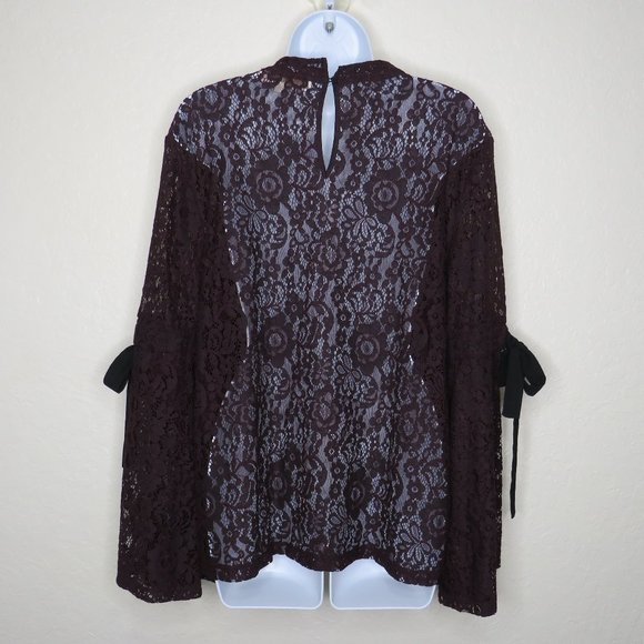 LOFT*Women's Crew Neck Long Bell Sleeve Straight Hem Pullover Sheer Blouse~Large - Picture 2 of 11